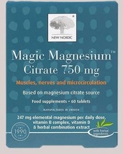 New Nordic Magic Magnesium Citrate 750 mg Food Supplement 60 Tablets (837) 0.41 per thousand milligrams