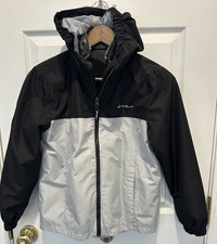Eddie Bauer Boys 10-12 Jacket Coat Hood Grey Black Camo Detachable Fleece Lined