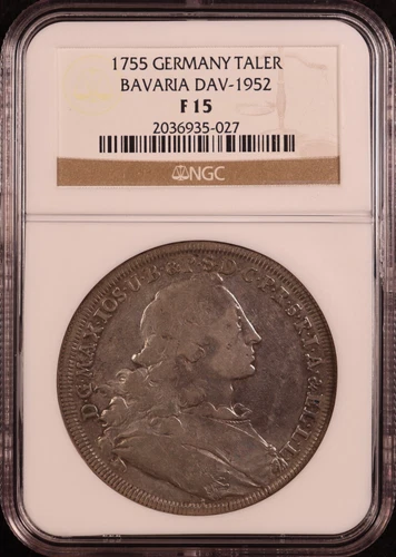 1755 German States Bavaria "Maximilian III Joseph" Silver Thaler - NGC F15!