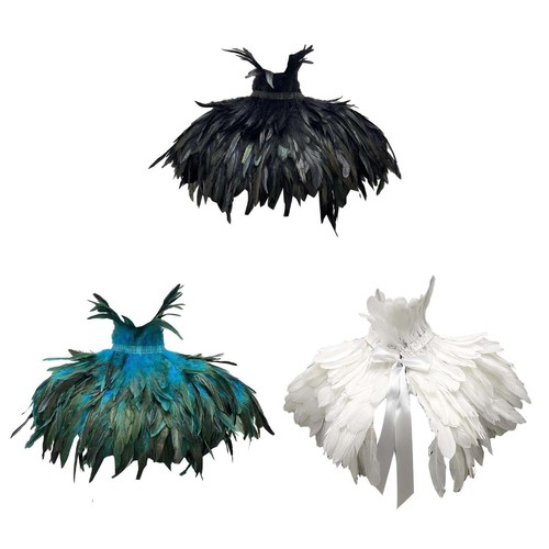 Collier Gothique Halloween Cape De Plumes Gothique Noire Avec Manchettes - Pour Carnaval, Halloween, Cosplay, Mascarade Déguisement Vampire Halloween