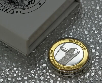 ROBIN HOOD Silver & 24ct Gold Commemorative in Presentation/Gift Box NOTTINGHAM