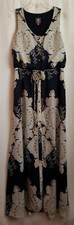 Vince Camuto Sleveless Maxi Dress Lined Sz 8 Navy Blue Yellow White 