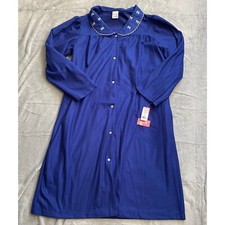 Carole Housecoat Robe Medium NWT Fleece Embroidered Button Up Blue USA Vtg