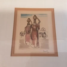 Linck "Collecting Water" Vintage Signed Colored Etching Framed & Matted