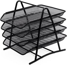 4 Tier Office Filing Trays Holder A4 Document Letter Paper Wire Mesh Storage