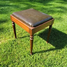 Vintage Sewing Bench Vanity Wood Sewing Organ Dressing Stool 50s Solid Wood 