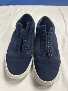 Vans Off The Wall Shoes Mens 6.5 Womens 8 Blue Canvas Lace Up Casual No Laces