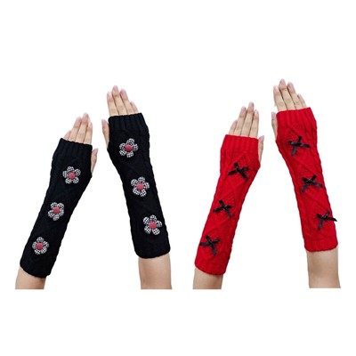 Lovely Women Long Fingerless Gloves Mittens for Wife Lover Girlfriend Sister 2pc