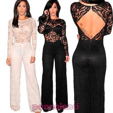 Overall tuta intera donna tutina pizzo pantaloni schiena nuda nuova  DL-1269