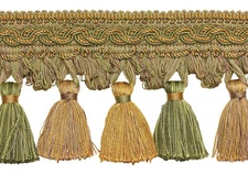 Olive Green Gold 4" Tassel Fringe Trim Peaceful Harmony [By The Yard]