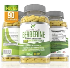 Nurture Alley Premium Berberine HCL 1400mg Plus Organic Ceylon Cinnamon 90 Caps