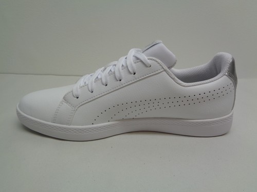Puma Size 8.5 SMASH PERFORATED METALLIC White Leather Sneakers New Womens Shoes - Picture 3 of 12