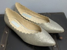 Betsey Johnson Silver Glitter Flats with Scalloped Details Size 8