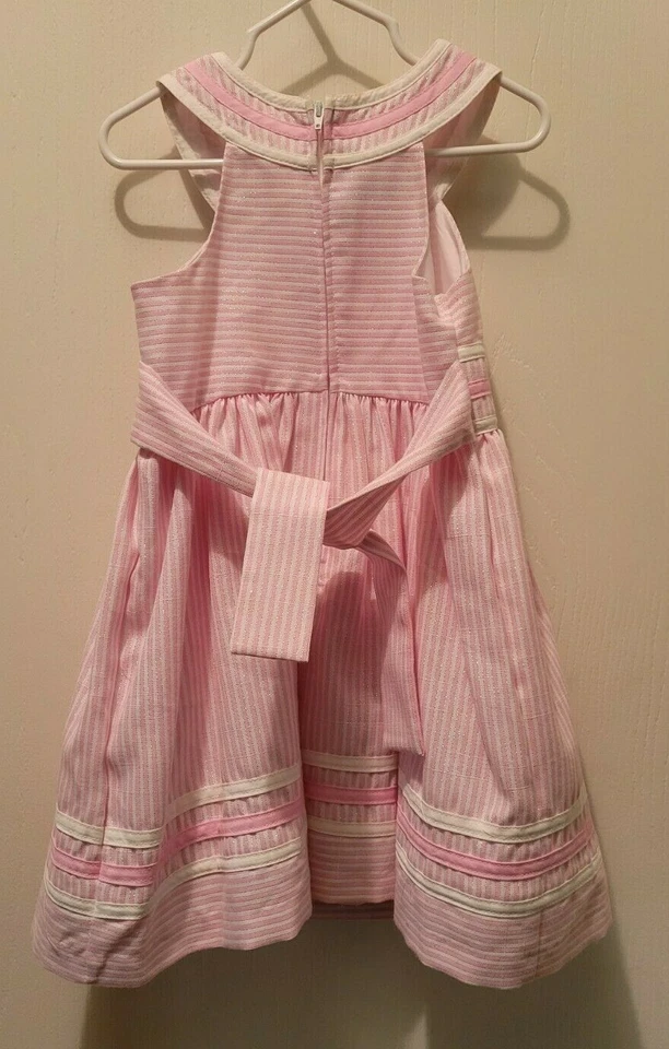 Bonnie Jean - Vestido Rosa Blanco Y Plateado Rayas Talla 4 FS7 Foto 4 de 4