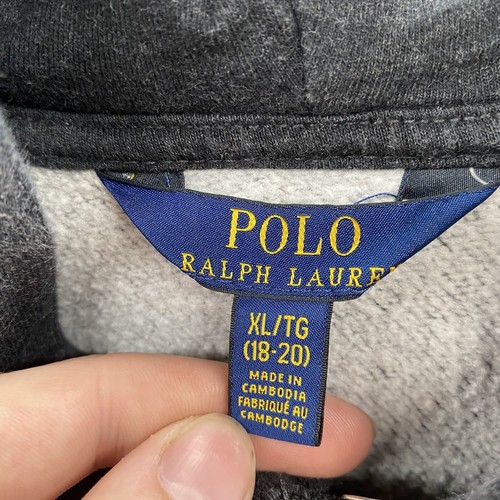 Polo Ralph Lauren Hoodie Youth Boys Extra Large 18-20 Gray Full Zip Sweatshirt - Picture 9 of 10