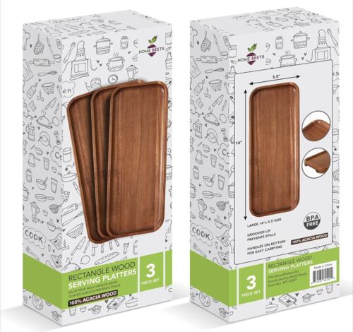 Solid Acacia Wood Serving Trays (14 x 5.5 inches) 3-pack - Picture 7 of 7