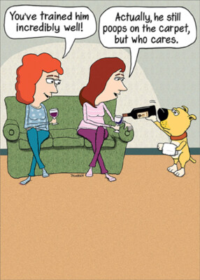 RSVP Well Trained Dog Serving Wine Funny / Humorous Birthday Card