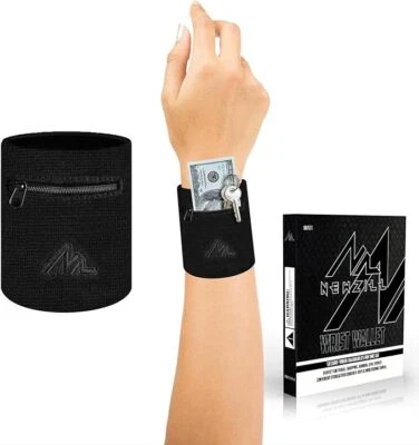 NEWZILL Wrist Wallet Wristband with Zipper - Cotton Sweatbands for Men & Women