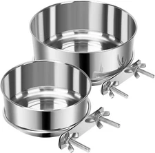"2 Pcs Small Pet Dog Food Water Bowl for Cage Stainless Steel Non-Spill Kennel..