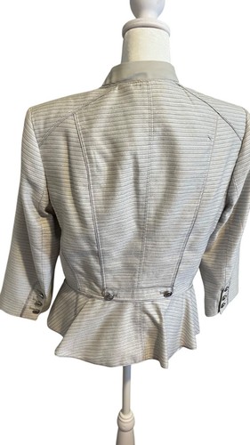 White House Black Market Metallic Gold Striped Peplum Blazer Jacket Gray 10 WHBM - Picture 2 of 13