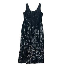 Vintage 90s Black Sequin Disco Party Slit Maxi Dress 10