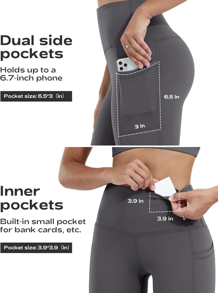 High Waisted Tummy Control Leggings with Pockets for Women - Workout Yoga Pants - Image 2 of 4