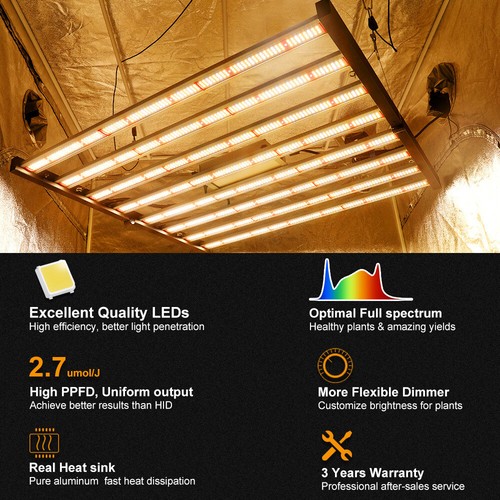 Luz de crecimiento LED de espectro completo Phlizon 640W 8 barras Samsung LM281B interior comercial - Imagen 3 de 12