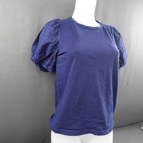 J Crew Womens T Shirt Small Blue Puff Sleeve Swiss Dot Stretch Preppy Soft Girl - Picture 2 of 12