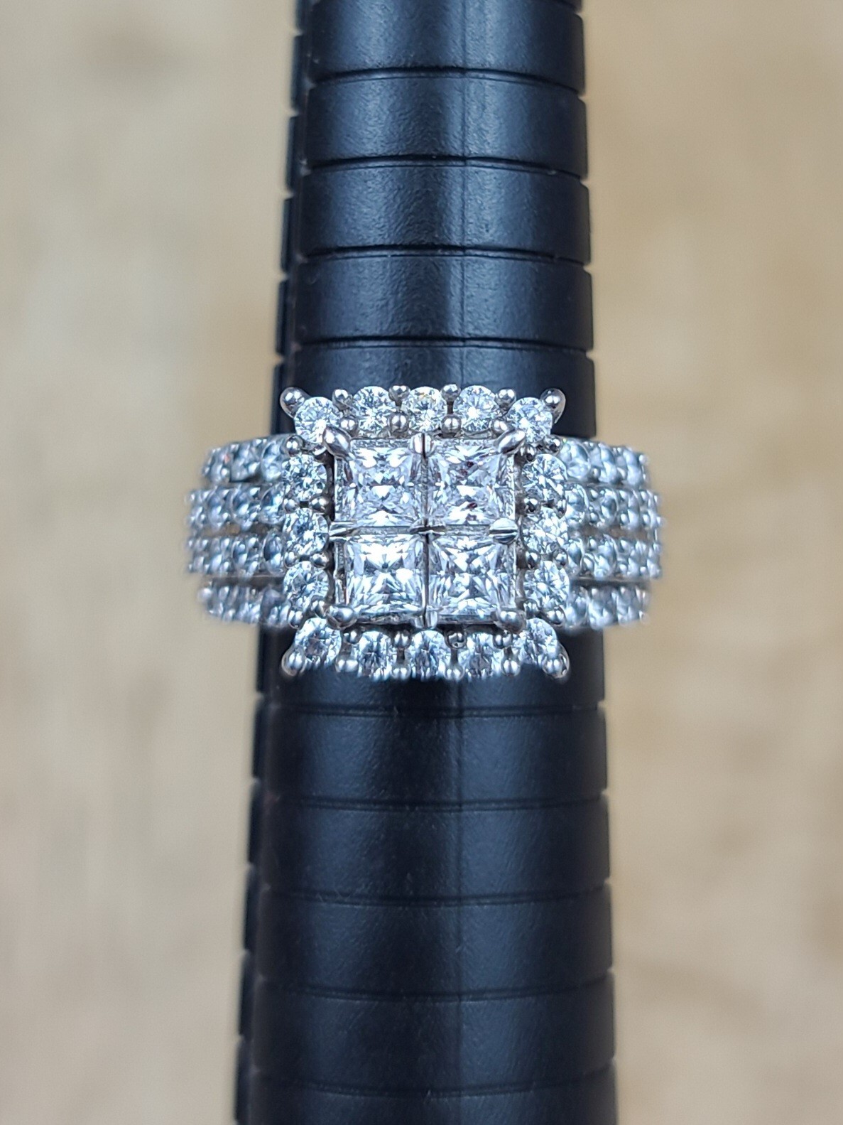 Sterling 925 Solid Silver Iced Cluster Cushion En… - image 1