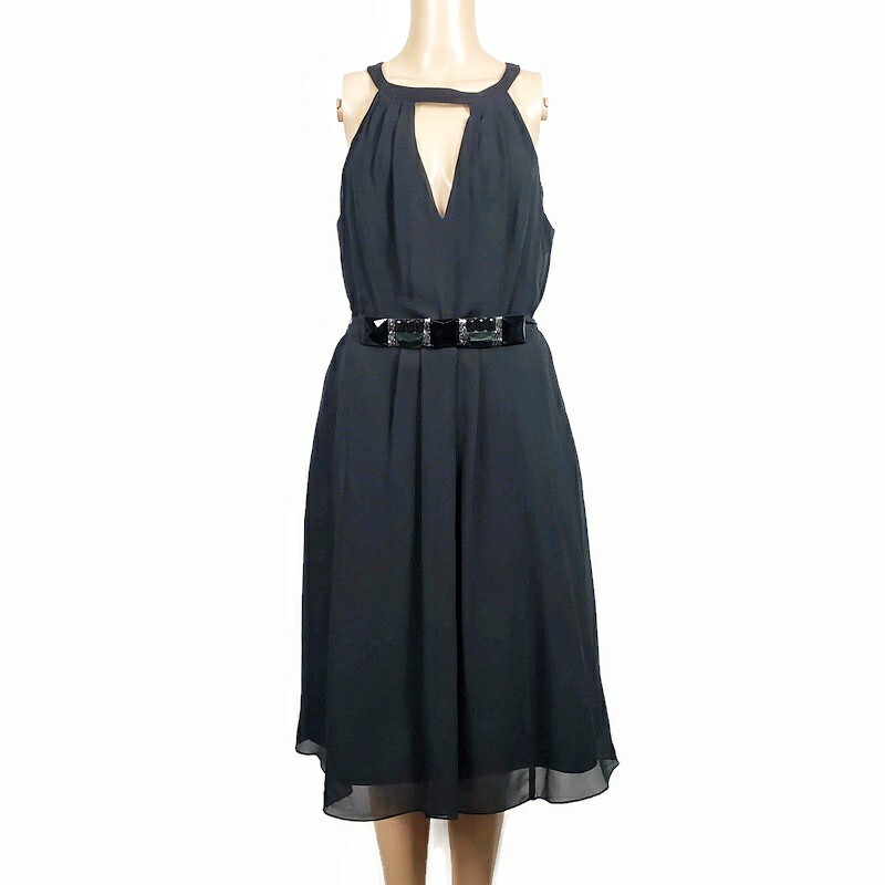 Ted Baker London Silk Black Sleeveless Belted A-line Dress Size 10