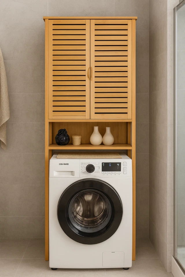 Mobile lavatrice in bambù mobile da bagno tramite lavatrice bagno scaffale - Immagine 3 di 4