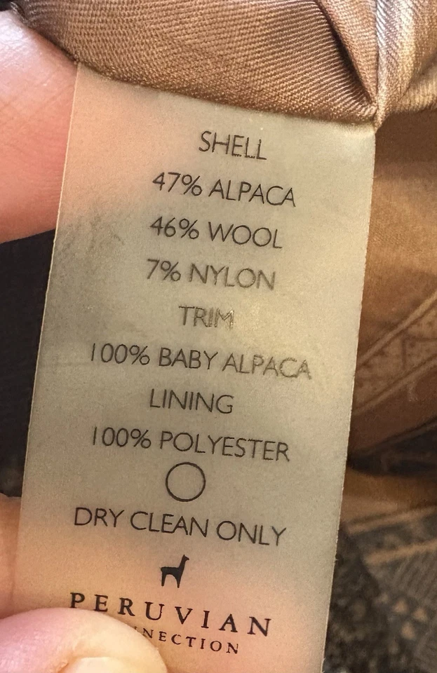 Peruvian Connection Brown/Black Alpaca/Wool Bomber Jacket, LRG - Image 4 of 4