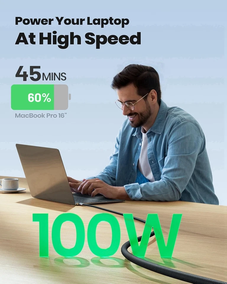 INIU USB C Cable, (6.6ft, 2-Pack) 100W C to C Fast 6.6ft+6.6ft, Black  - Image 3 of 4