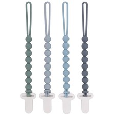 4-Pack Silicone Pacifier Clips with One-Piece Beads for Baby Boys Grey
