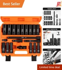 Impact Socket Set 1/2 Inch Drive Metric 20pcs Deep 6-Point Chromium Vanadium