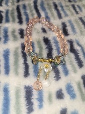 Baby Pink/peach Bead Bracelet with Flower Charm for Women Or Teen