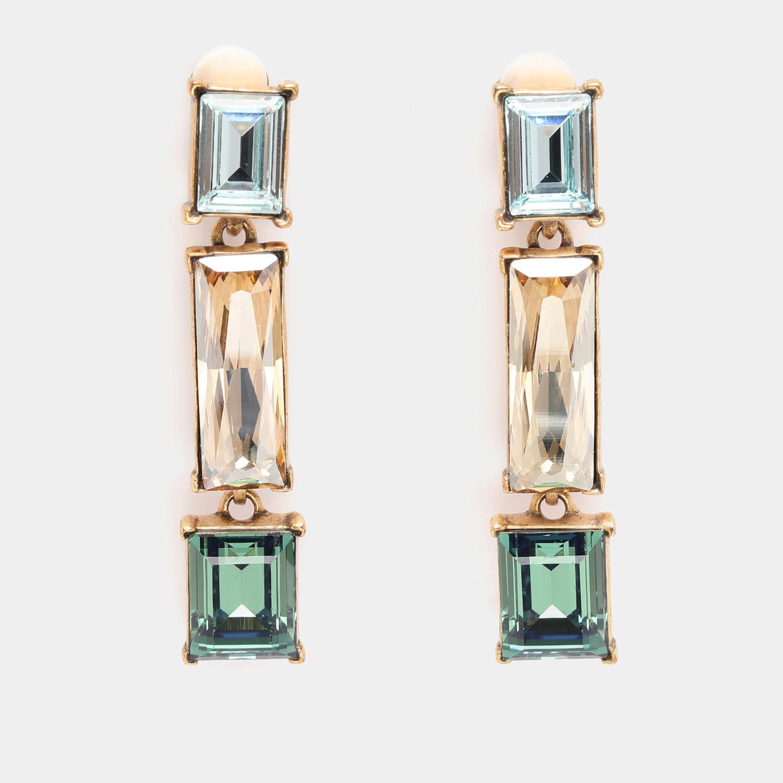 Oscar de la Renta Gold Tone Metal Crystal Drop Earrings