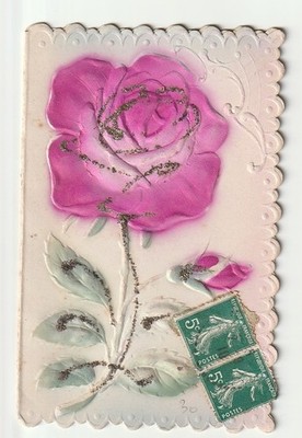 AK Fantasie Relief SÜSSE SOUVENIR Rosen & Glitzer öffnen sich wie ein Buch1910