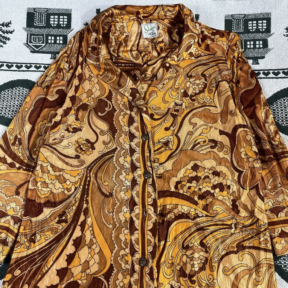 Vintage 1970s Slimmer by McLady Midi Dress Womes M Mod Disco Retro Psychedelic - Image 2 of 4