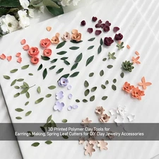 5 Shapes Leaf Clay Cutters Set with Press Molds, 3D Printed Polymer Clay Tool...