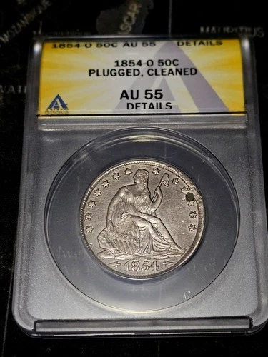 1854-O Seated Liberty Half Dollar ANACS AU55 Details Plugged Cleaned 50C VIDEO!