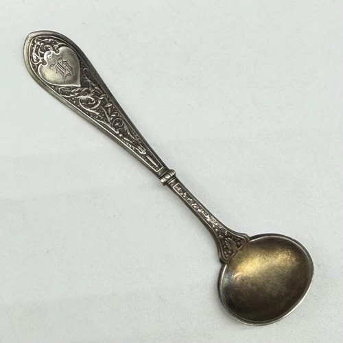 Antique 1874 Gorham Raphael Sterling Silver 3 1/2" Master Salt Spoon Mono 10.9g