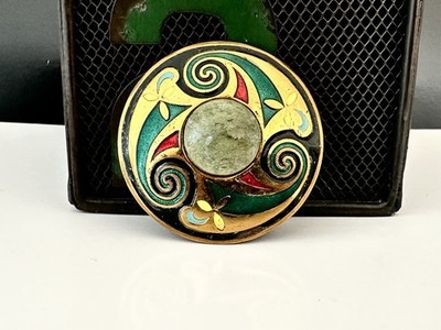 Vintage Tara Ware Enamel Pin Brooch Ireland Dublin Connemara Stone Brass