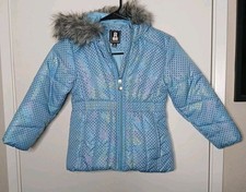 Rothschild-Girls 5/6-Blue w/Multicolored Polka Dots-Faux Fur Hood Puffer Jacket