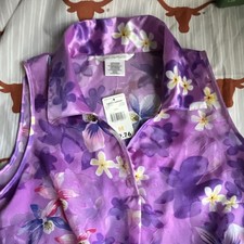 Secret Treasures Satin Floral Collared Sleeveless Button Sleepshirt Purple M