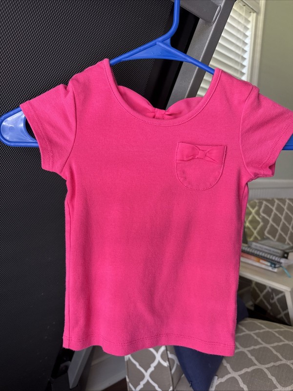 Pink Garanimals Short Sleeve Girls Shirt With Back Bow And Front Pocket, Size 4