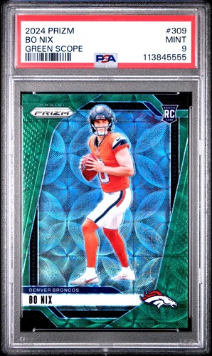 2024 Panini Prizm Bo Nix #309 Green Scope PSA 9