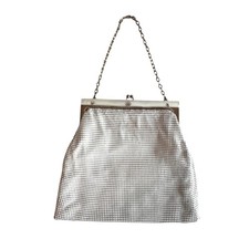 Vintage Whiting Davis MOP Kiss Lock Mesh Evening Bag Purse Bag Gold Tone