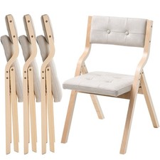 Wooden Folding Chairs Cushion Set 4 Portable Foldable Frame Office Weddi - Beige