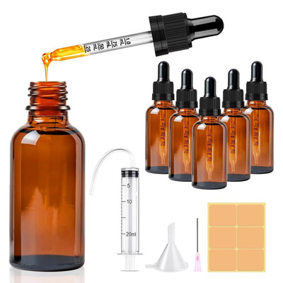 5 x 30ml glass bottles with pipette, reusable pipette bottles , brown glass